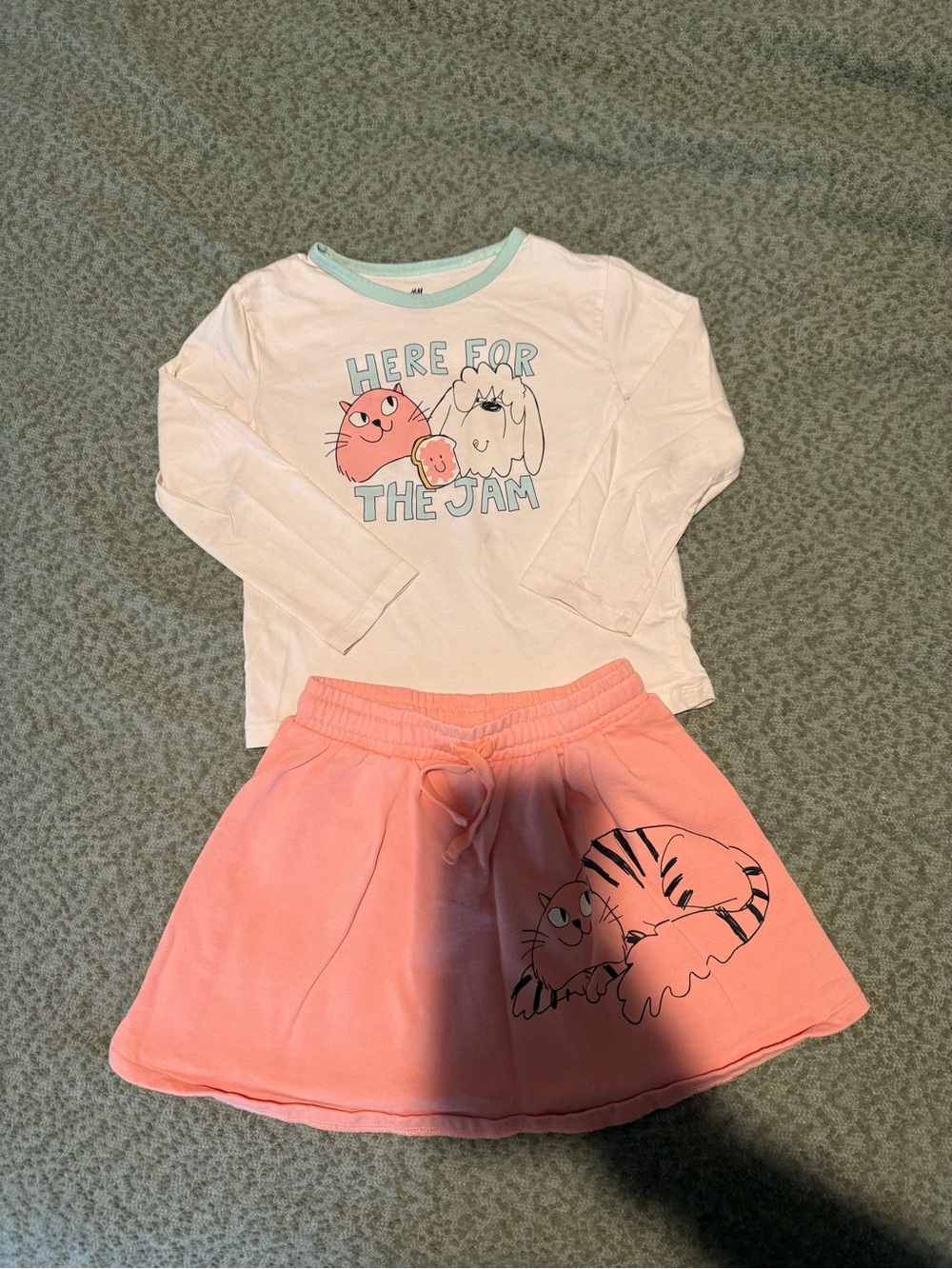 H&M Cream Long Sleeve Top and Pink Skirt Kids Matching Set